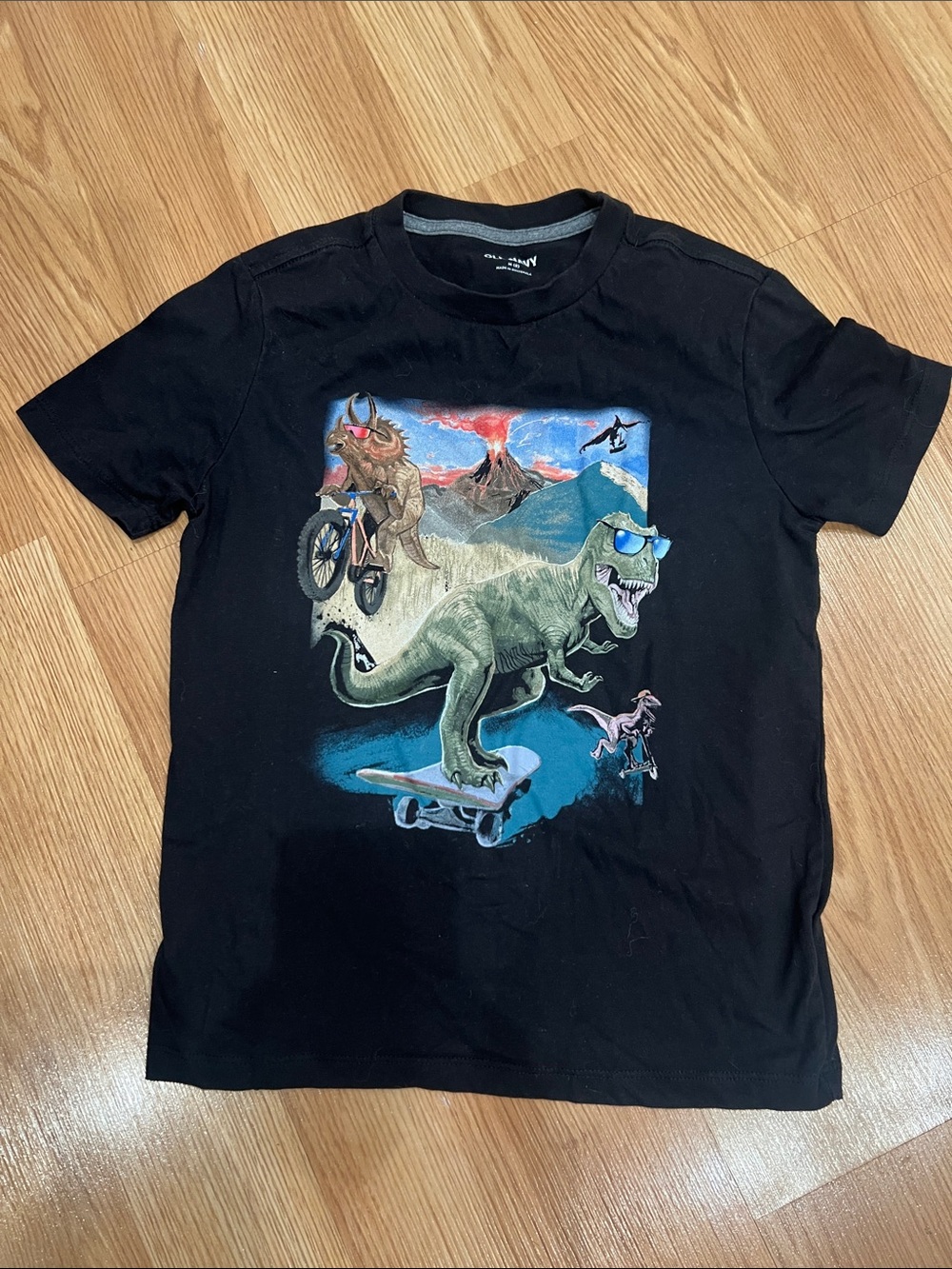 Old Navy Black Kids T-Shirt with Dinosaur Skateboard Graphic